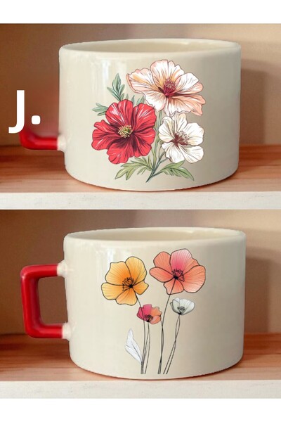 lili hediyelik طقم فناجين قهوة مكون من قطعتين بطباعة زهور - هدية عيد ميلاد لل...