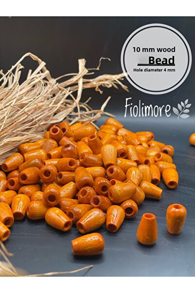 Fiolimore 10 ملم خرز خشبي بيضاوي برتقالي (50 جرام 88 قطعة) قطر الفتحة 4 ملم ت...
