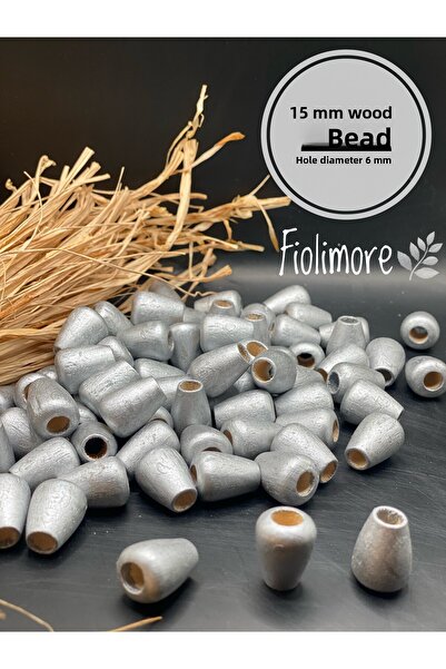Fiolimore 15 мм сребристо-сива капкообразна овална дървена мъниста (50 грама,...