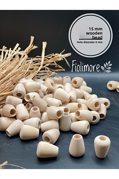 Fiolimore خرز خشبي بيضاوي 15 ملم (50 جرام 48 قطعة) قطر الفتحة 6 ملم تصميم مجو...