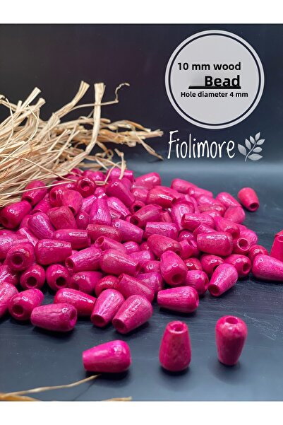 Fiolimore 10 мм фуксия розова капка овална дървена мъниста (50 грама, 88 броя...