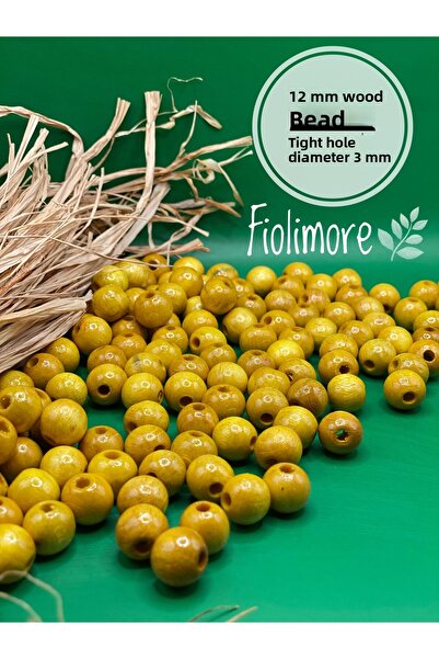 Fiolimore 12 мм жълти дървени мъниста (50 грама, 74 броя) с малък диаметър на...