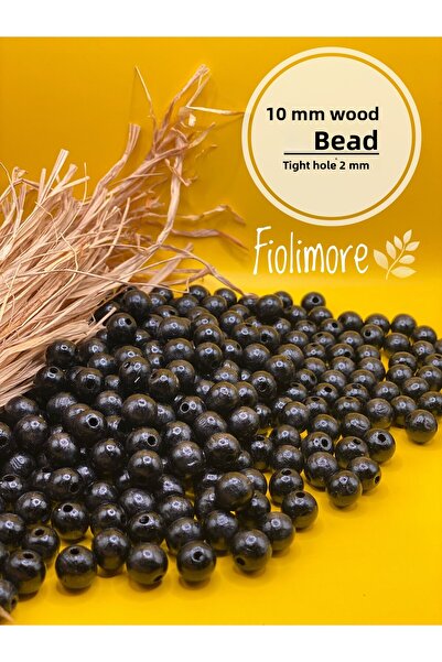 Fiolimore خرز خشبي أسود 10 ملم (50 جرام 114 قطعة) قطر الفتحة الضيقة 2 ملم حقي...