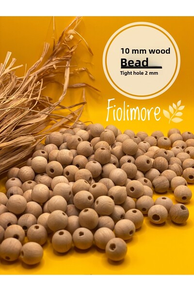 Fiolimore خرز خشبي خام 10 ملم (50 جرام 120 قطعة) قطر الفتحة الضيقة 2 ملم حقيب...