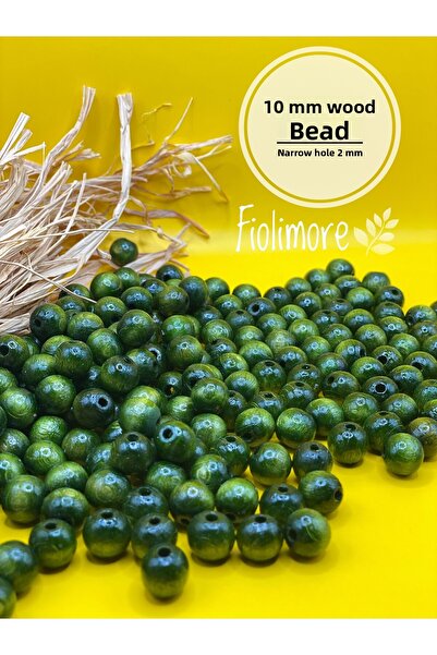 Fiolimore Mărgele din lemn verde kaki de 10 mm (50 grame 114 bucăți) Diametru...