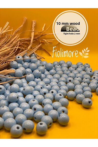 Fiolimore 10 ملم خرز خشبي أزرق (50 جرام 120 قطعة) قطر الفتحة الضيقة 2 ملم حقي...