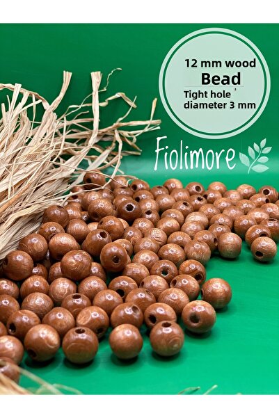 Fiolimore خرز خشبي بني داكن 12 ملم (50 جرام 74 قطعة) قطر الفتحة الضيقة 3 ملم ...