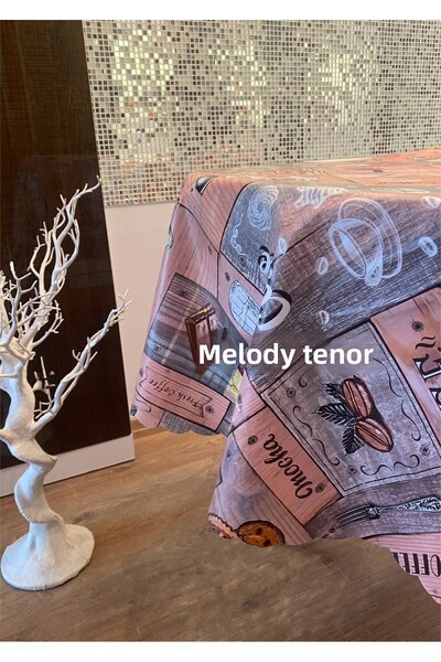 polset Lined Cup Coffee Printed Non-Slip Pvc Round Oilcloth Tablecloth