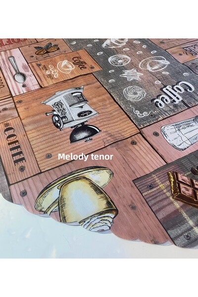 polset Lined Cup Coffee Printed Non-Slip Pvc Round Oilcloth Tablecloth