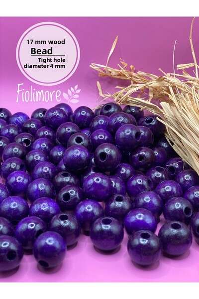 Fiolimore خرز خشبي بنفسجي 17 ملم (50 جرام 30 قطعة) قطر الفتحة الضيقة 4 ملم حق...