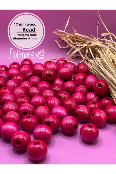 Fiolimore 17 ملم خرز خشبي وردي فوشيا (50 جرام 30 قطعة) قطر الفتحة الضيقة 4 مل...