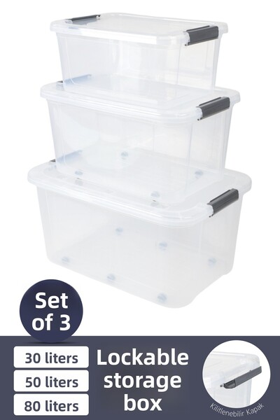 İronika 3-Wheel Storage Container Rectangular with Locking Lid Multi-Purpose Toy Storage Box 30-50-80 L