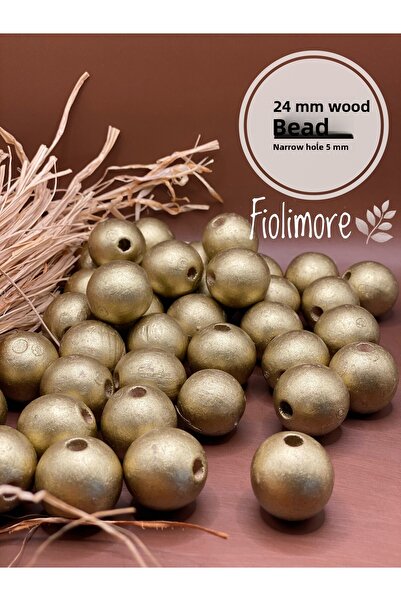 Fiolimore 24 ملم خرز خشبي أصفر ذهبي (50 جرام 11 قطعة) قطر الفتحة الضيقة 5 ملم...