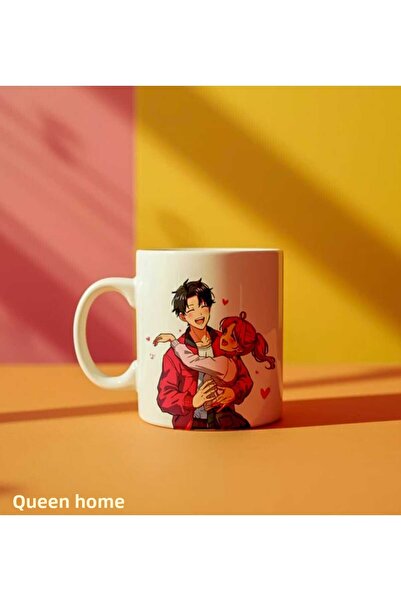 QueenHome Kawaii Anime Couple Design White Mug Cup Cute Character Illustration Gift Mug