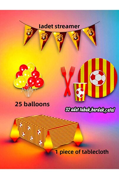 partylady مجموعة صغيرة ذات طابع أصفر وأحمر تتسع لـ 32 شخصًا - لحفلات أعياد ال...