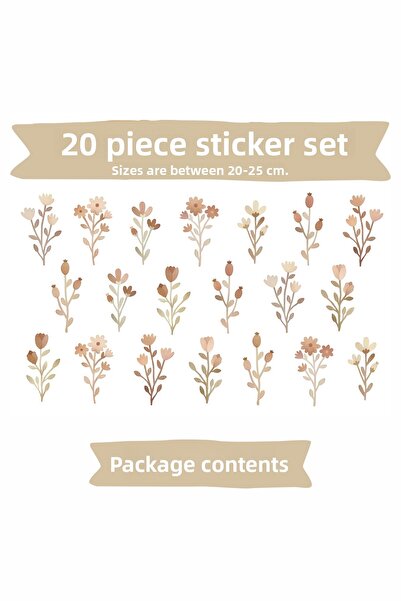 Grafikup Boho Floral Kids Room Wall Sticker Set - Watercolor Wall Decoration Set