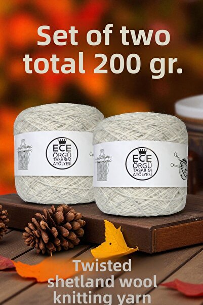 Ece Örgü Tasarım Atölyesi Light Gray Color, Double Ply, Twisted, 35% Wool-65%...