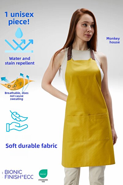 Monki Haus Stain-Proof Mustard Apron for Cafe, Barista, Hairdresser, Kitchen, Chef, Chef, Painter and Florist Aprons