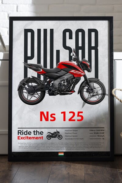 Duvarda Αφίσα Bajaj Pulsar NS 125 με μαύρο ξύλινο πλαίσιο, διακοσμητικός πίνα...