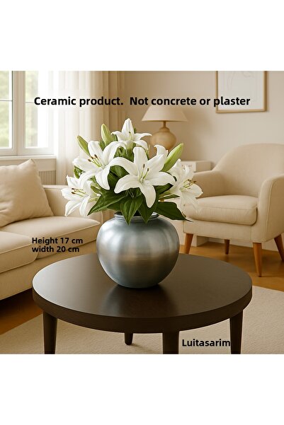 Lui Tasarım Bohemian Nordic Style Ceramic Silver Color Lampshade Vase