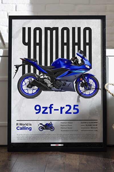Duvarda Αφίσα Yamaha YZF-R25 με μαύρο ξύλινο πλαίσιο, διακοσμητικός πίνακας τ...