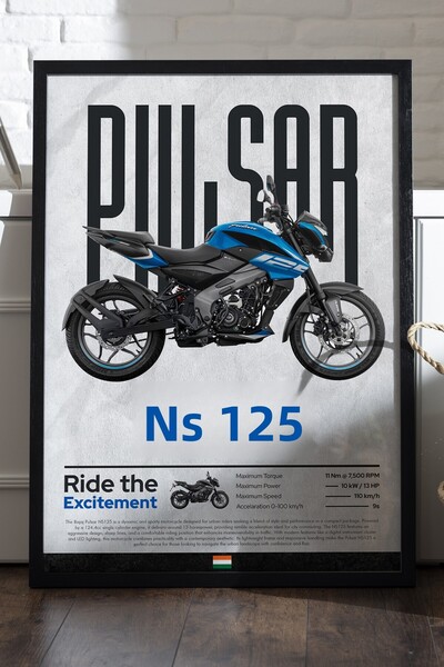 Duvarda Αφίσα Bajaj Pulsar NS 125 με μαύρο ξύλινο πλαίσιο, διακοσμητικός πίνα...
