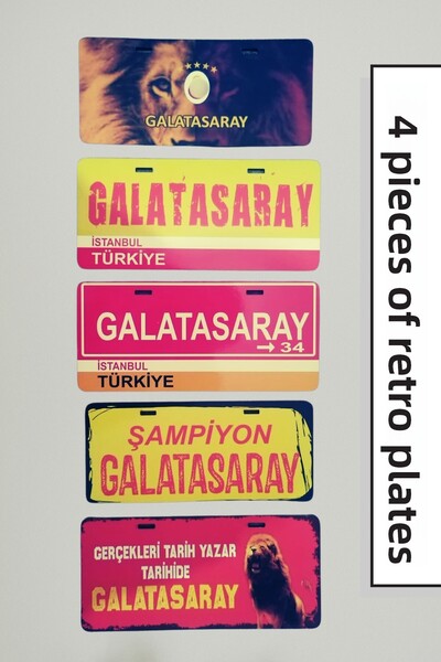 DURUSA Galatasaray Retro Plate Set 4 Pieces |   Mdf 3 mm |   11X24 cm Decorat...