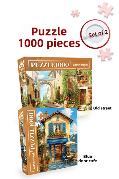 Neverland 2 Pcs 1000 Piece Puzzle- Old Street and Blue Door Coffee Shop