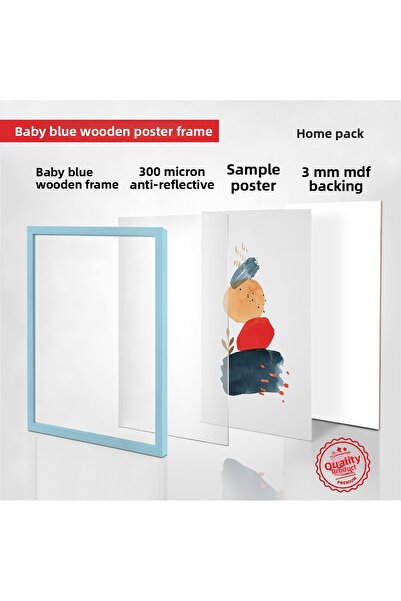 HOMEPACK 25X35 cm Light Blue Wooden Framed Poster Frame, Blank Frame, Light Blue Frame-25X35