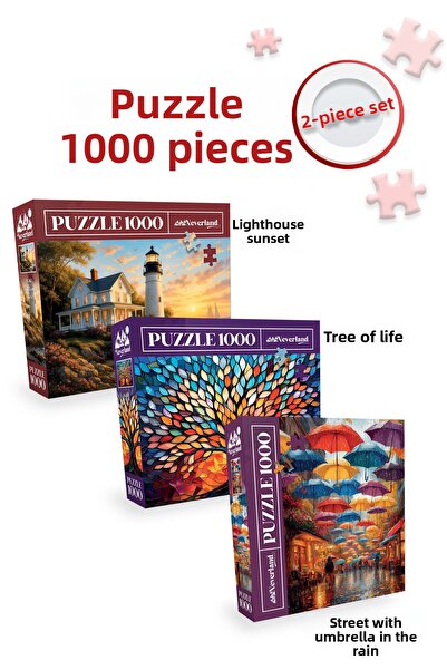 Neverland 3 Pcs 1000 Piece Puzzle Seafarer's Sunset and Street with Rainy Umb...