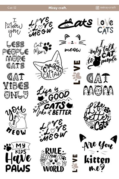MirayDesign 1 φύλλο αυτοκόλλητο με θέμα τη γάτα (12x17 cm) για Bullet Journal...