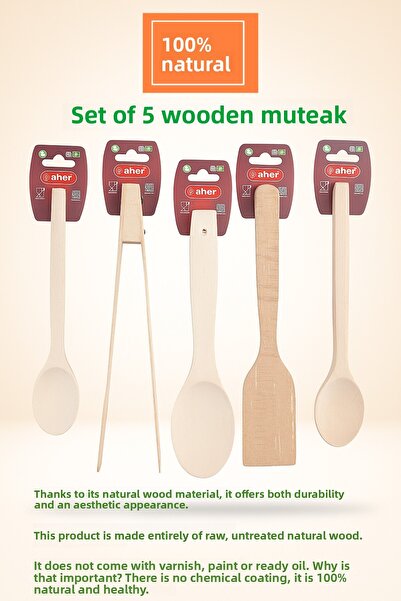 AHER 5-Piece Wooden Kitchen Utensil Set (Spoon, Spatula, Tongs) |   Scratch-F...