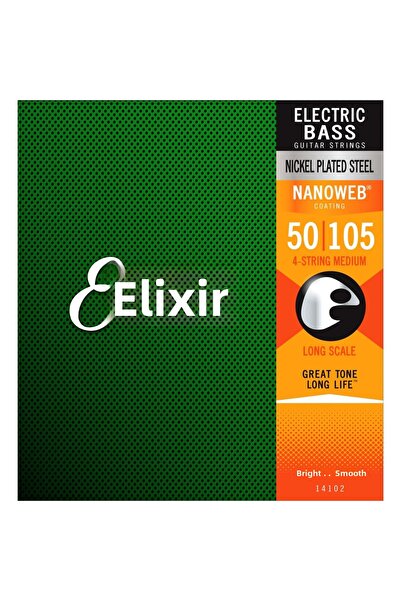 Elixir 14102 سلسلة جيتار باس ثقيلة من نانو ويب مكونة من 4 أوتار (50-105)