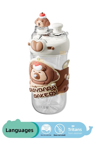DILLER 580ml New Collection Cute Animals Fancy Tritan Kids Water Bottle With/Without Straw with Neck Strap