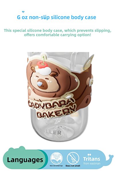 DILLER 580ml New Collection Cute Animals Fancy Tritan Kids Water Bottle With/Without Straw with Neck Strap