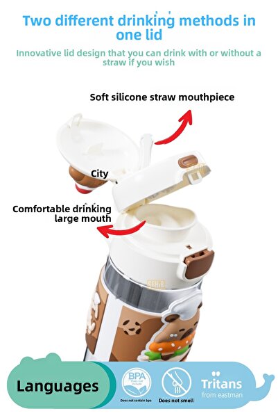 DILLER 600ml New Collection Cute Animals Fancy Tritan Kids Water Bottle With/Without Straw with Hand Strap