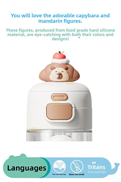 DILLER 600ml New Collection Cute Animals Fancy Tritan Kids Water Bottle With/Without Straw with Hand Strap