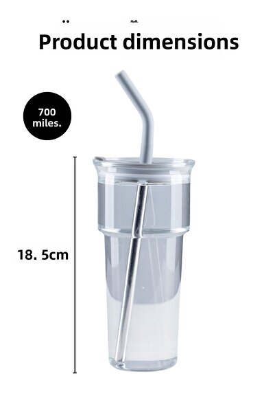 Nandy Home Γυάλινη κούπα από βοριοπυριτικό γυαλί – με καλαμάκι και καθαριστικό από ανοξείδωτο ατσάλι, δώρο, 700 ml.