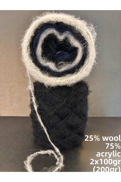 Ana&Kuzusu İplik خيط حياكة موهر أسود، كحلي، أبيض متوسط السماكة (25% صوف، 75% ...