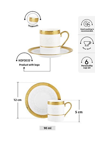 Karaca Royal Bone Victoria Coffee Cup for 6 People 90 ml