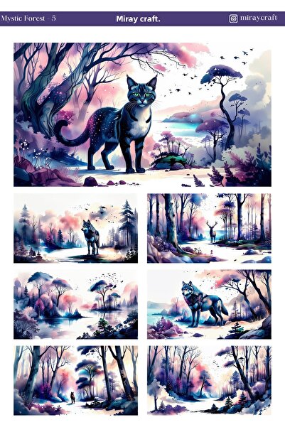 MirayDesign 1 foaie de autocolant tematic Ilustraston Pădurea Misterioasă, 12...