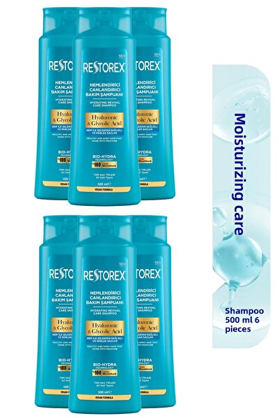 Restorex Hydra Moisturizing Revitalizing Care Shampoo 6X500 ml - Hyaluronic Acid, Glycoic Acid