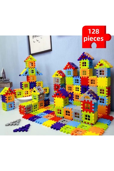 Puzzle City 3D Building and Design Blocks 128 Pieces Educational Toy Puzzle Block Set Fun Toy