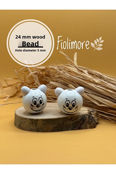 Fiolimore خرز دمية دب خشبية 24 مم رمادي (قطعتان) جودة أولى لسلسلة المفاتيح وس...