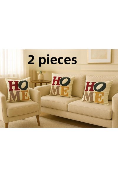 HD HOME COLLECTİON Linen Fabric (2 Pieces) Home Pattern Embroidered Punch Cushion Cover (Punch) 43*43 cm