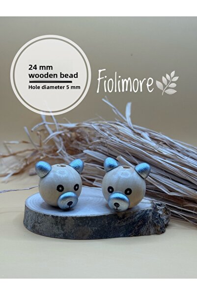 Fiolimore خرز على شكل دمية دب خشبية 24 مم (قطعتان) جودة أولى لسلسلة المفاتيح ...