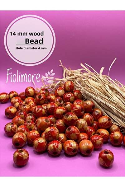 Fiolimore خرز خشبي منقوش 14 ملم (50 جرام 44 قطعة) قطر الفتحة 4 ملم سوار مجوهر...