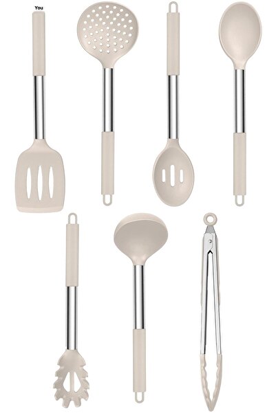 valletta Molikan 7-Piece Heat-Resistant Silicone Fireproof Non-Stick Serving Set Vanilla