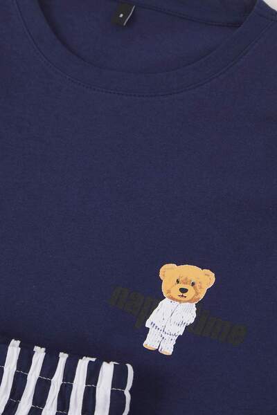 Trendyol Collection Σετ πιτζάμες με ριγέ μπλε ναυτικό κανονικό ζευγάρι/ζευγάρι TMNAW25PT00049