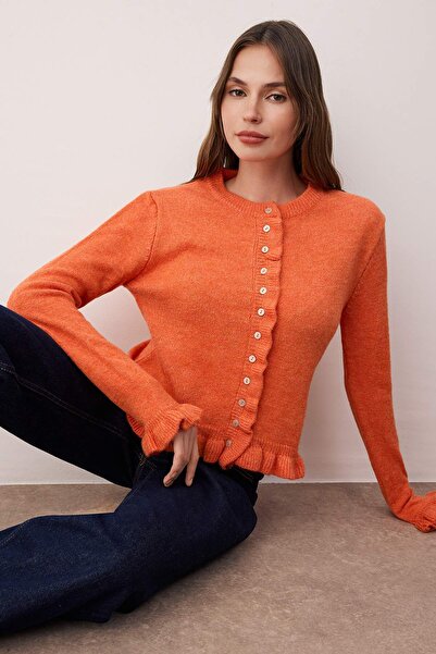 Trendyol Collection Orange Button Detailed Soft Textured Knitwear Cardigan Twoaw26Hi00038